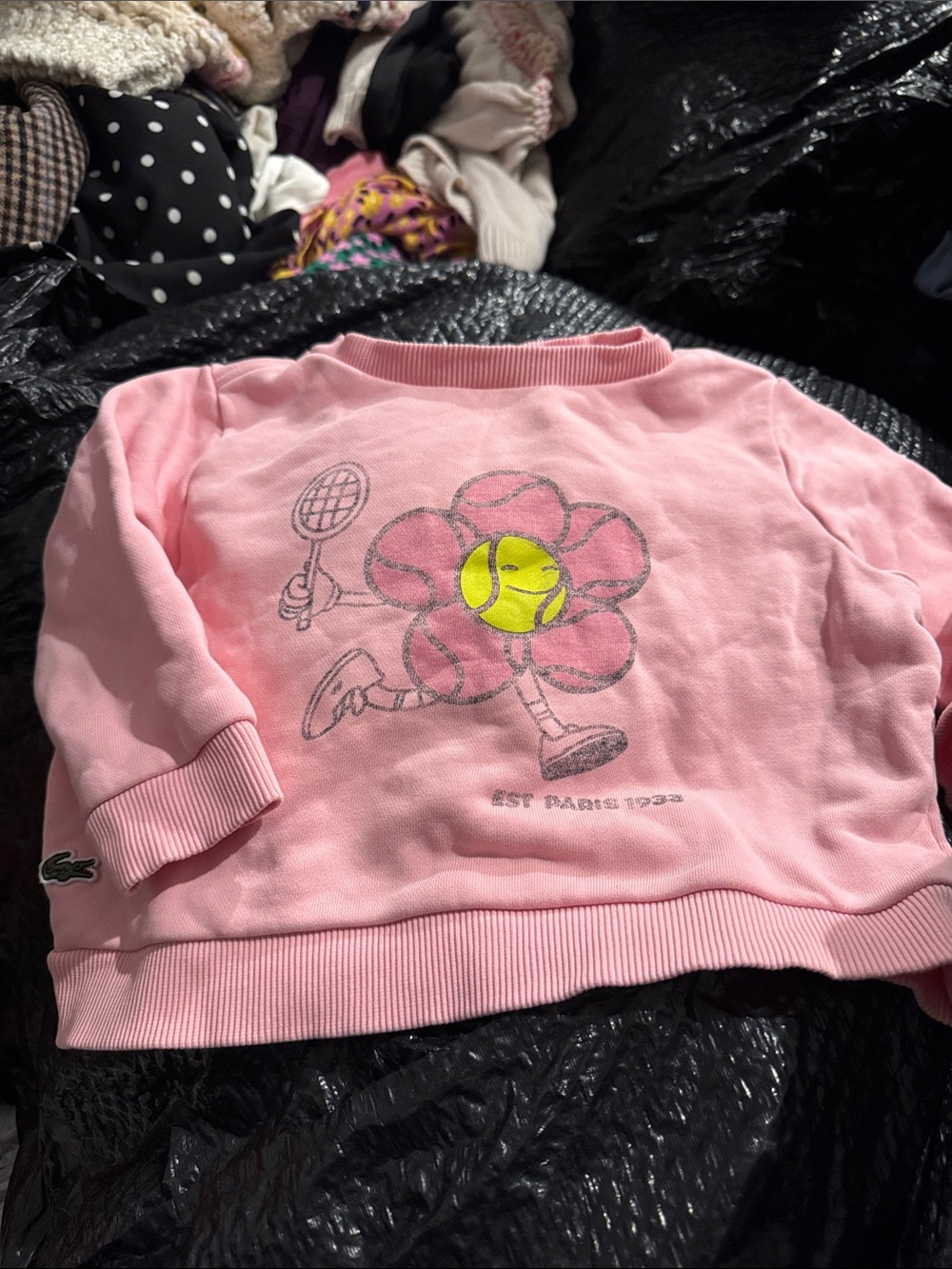 Lacoste Pink Sweatshirt with Yellow Tennis Ball Flower Graphic